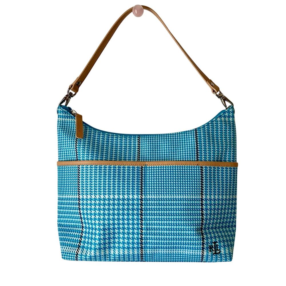Ralph Lauren Blue Houndstooth Shoulder Bag